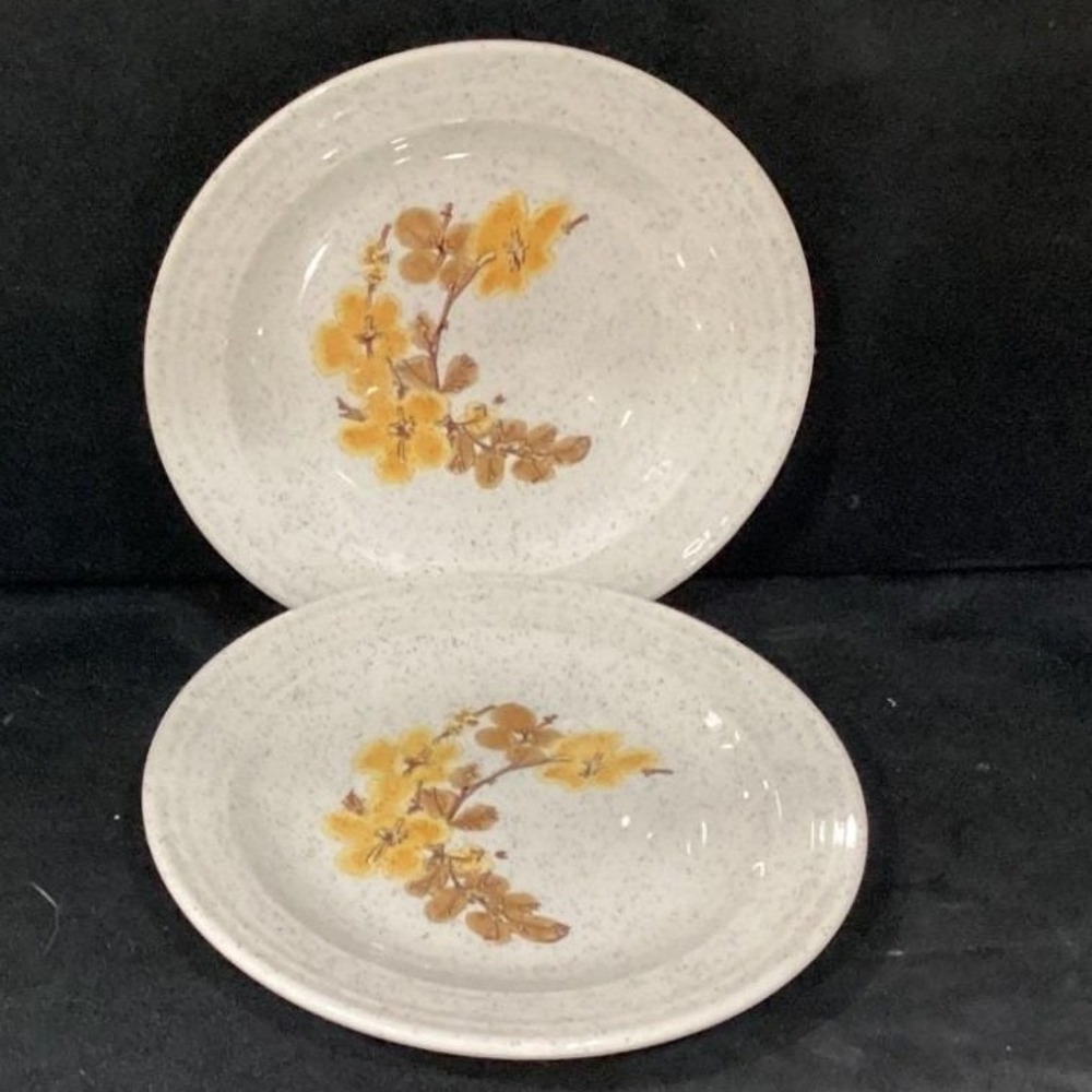 Homer Laughlin Ceramic Plate with Yellow Floral Pattern Brown Bread Plates